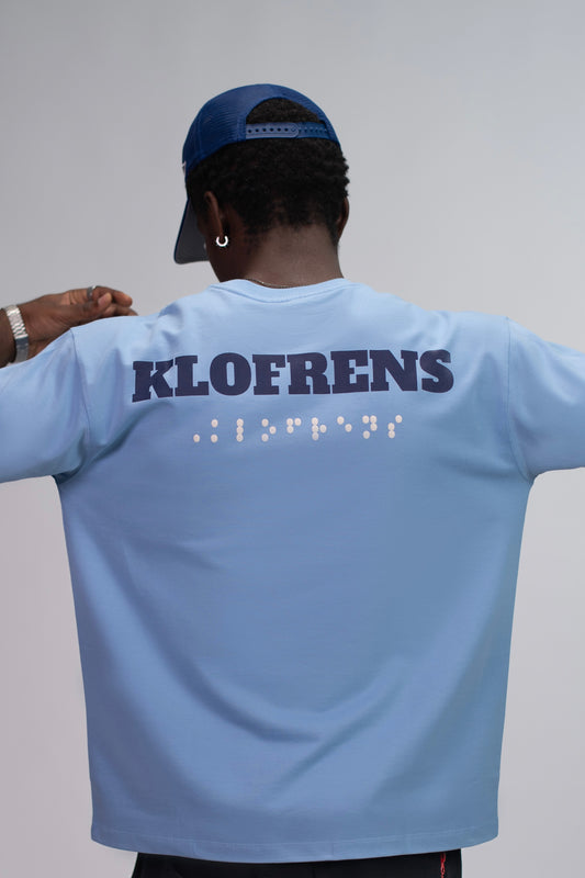 BRAILLE SCRIPT TEE - MISTY BLUE