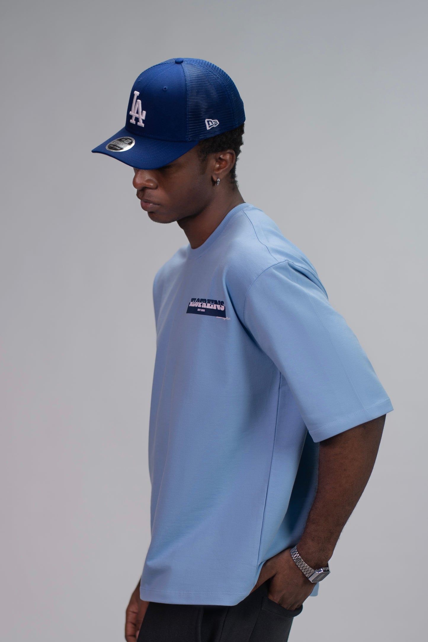 BRAILLE SCRIPT TEE - MISTY BLUE