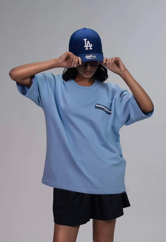 BRAILLE SCRIPT TEE - MISTY BLUE
